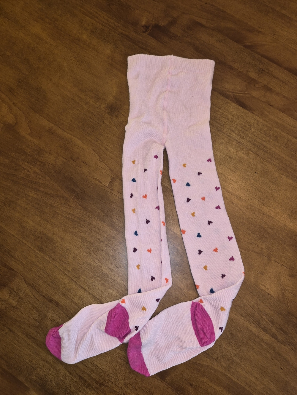 wonder nation Light Pink Tights with Multicolor Heart Accents and Pink Toes 5T